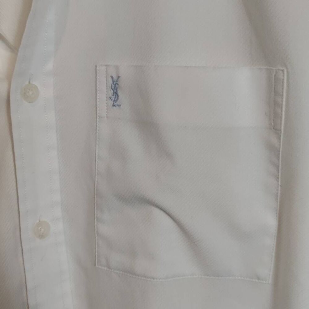 Yves Saint Laurent Button Up Short Sleeve Shirt- Mens- Size S- White Blue - Picture 3 of 11